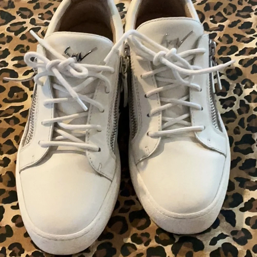 Giuseppe Zanotti Men’s White Leather Sneakers w/ Side Zippers
